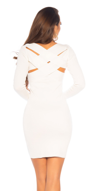 Knit Dress with Twist-Detail back White